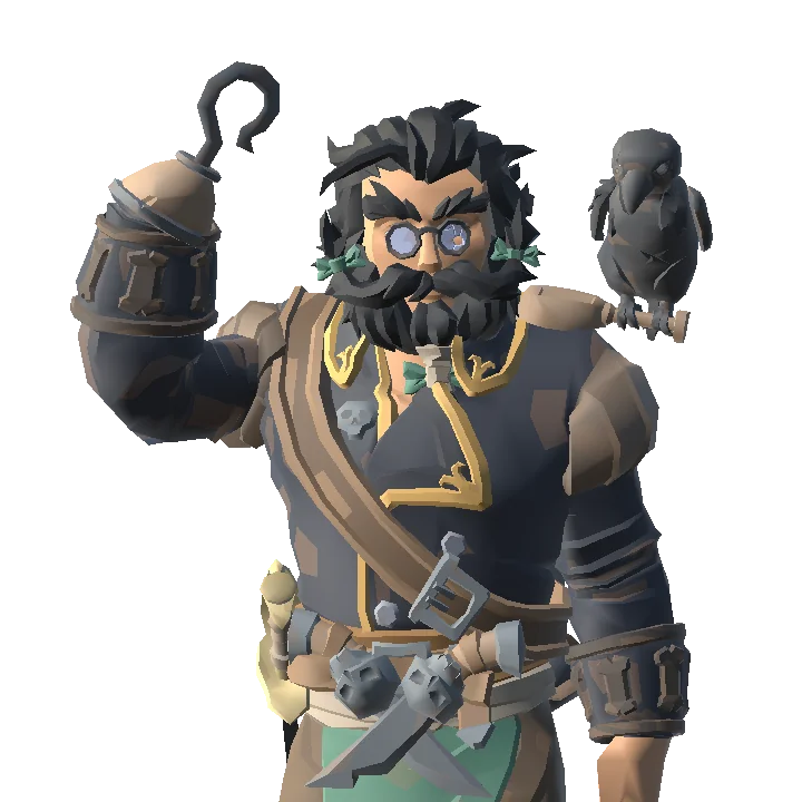 Personnage pirate avec un crochet et un corbeau